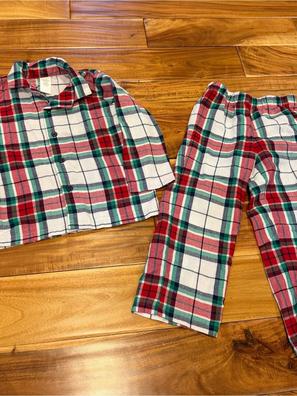 Kids Red and Green Plaid Pajama Set - Cozy Button-Up Top & Pants Christmas Sz 4
